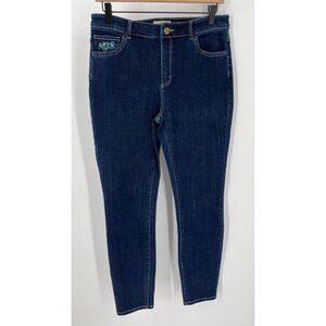 Logo Lori Goldstein Skinny Jeans Size 8 Dark Wash Major Embroidered on Pocket